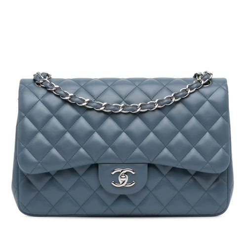 Blue Chanel Jumbo Classic Lambskin Double Flap Shoulder Bag