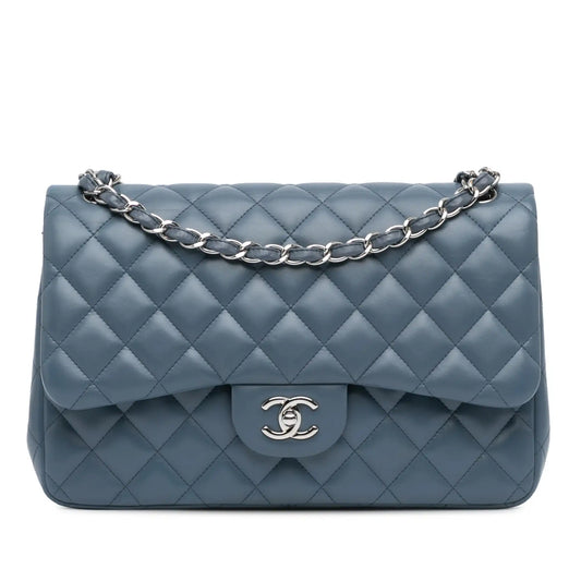 Blue Chanel Jumbo Classic Lambskin Double Flap Shoulder Bag