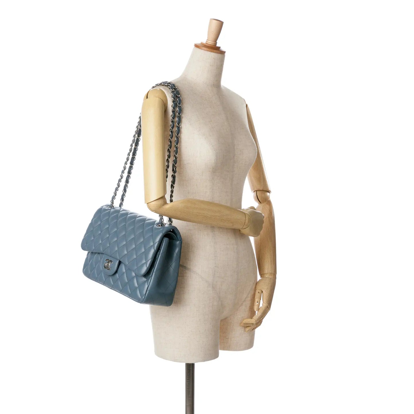Blue Chanel Jumbo Classic Lambskin Double Flap Shoulder Bag