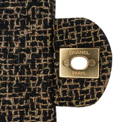 Black Chanel Medium Classic Tweed Double Flap Shoulder Bag