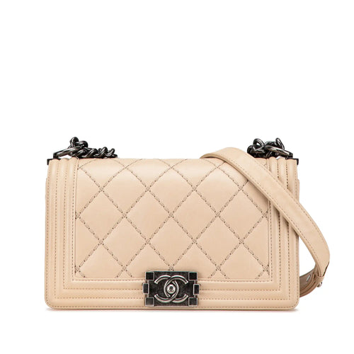 Beige Chanel New Medium Aged Calfskin Stitched Boy Flap Crossbody Bag