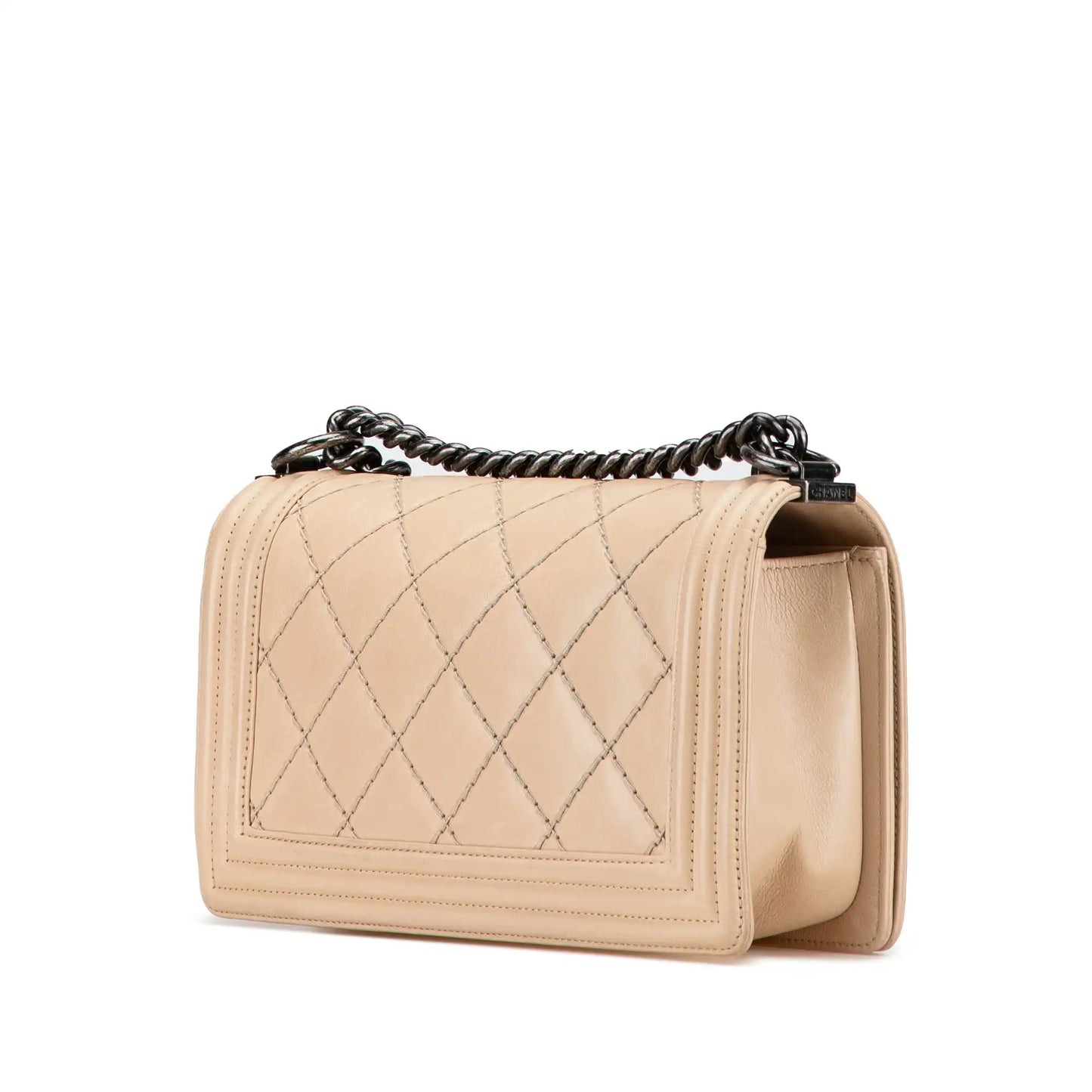 Beige Chanel New Medium Aged Calfskin Stitched Boy Flap Crossbody Bag