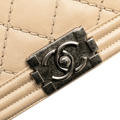 Beige Chanel New Medium Aged Calfskin Stitched Boy Flap Crossbody Bag