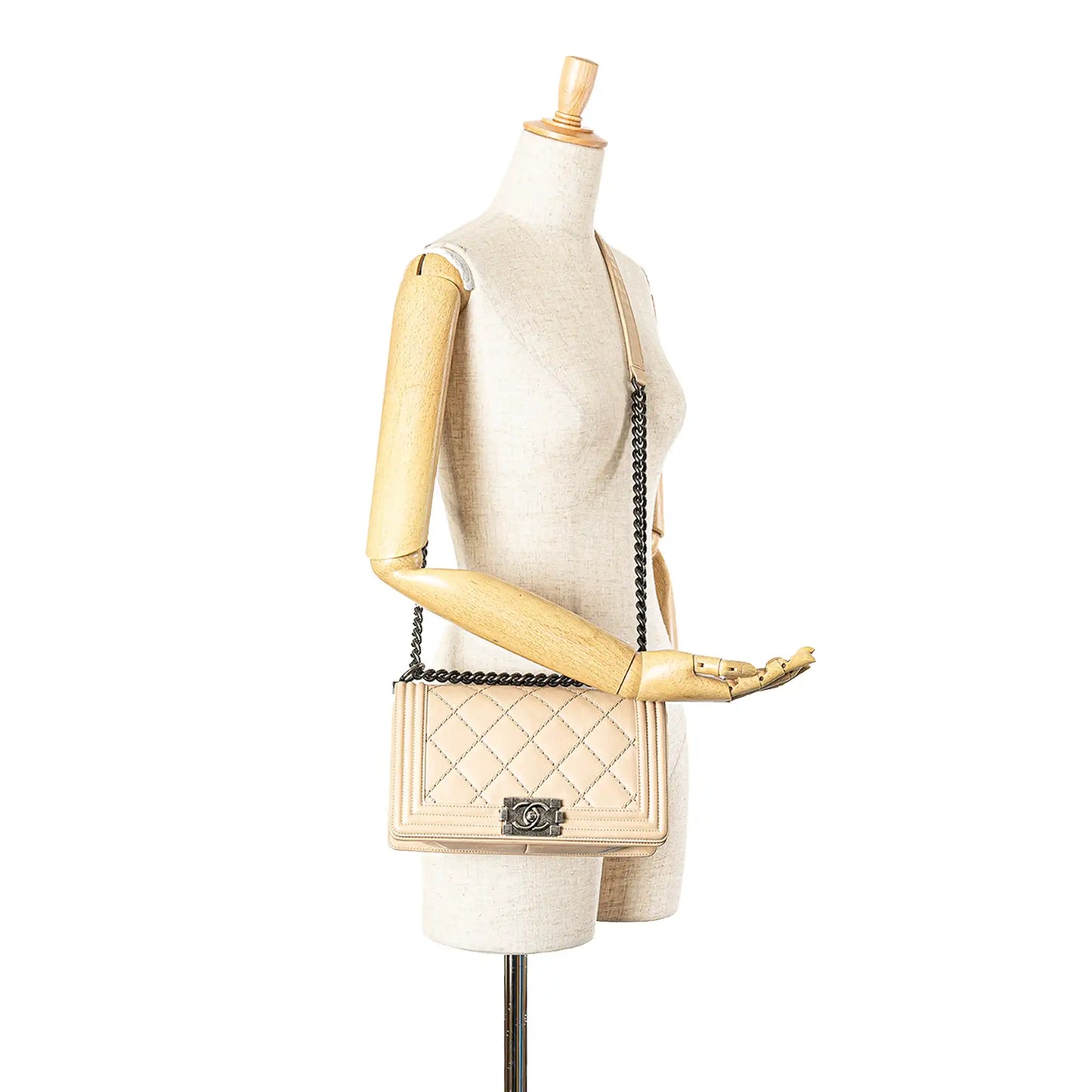 Beige Chanel New Medium Aged Calfskin Stitched Boy Flap Crossbody Bag