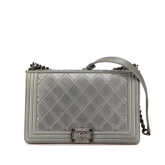 Gray Chanel Paris-Salzburg Large Embossed Calfskin Boy Flap Crossbody Bag