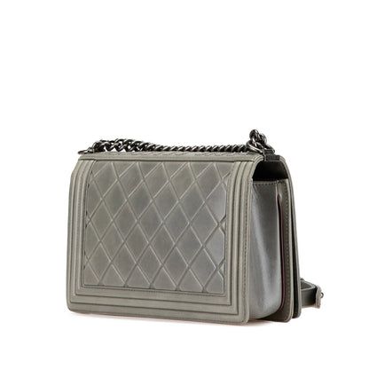 Gray Chanel Paris-Salzburg Large Embossed Calfskin Boy Flap Crossbody Bag