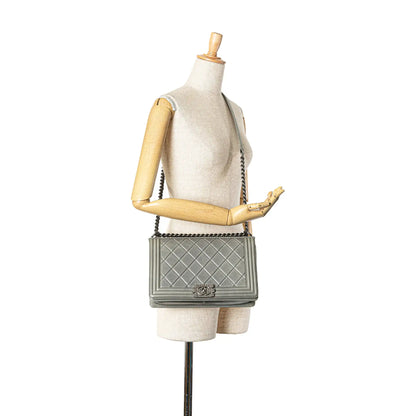 Gray Chanel Paris-Salzburg Large Embossed Calfskin Boy Flap Crossbody Bag