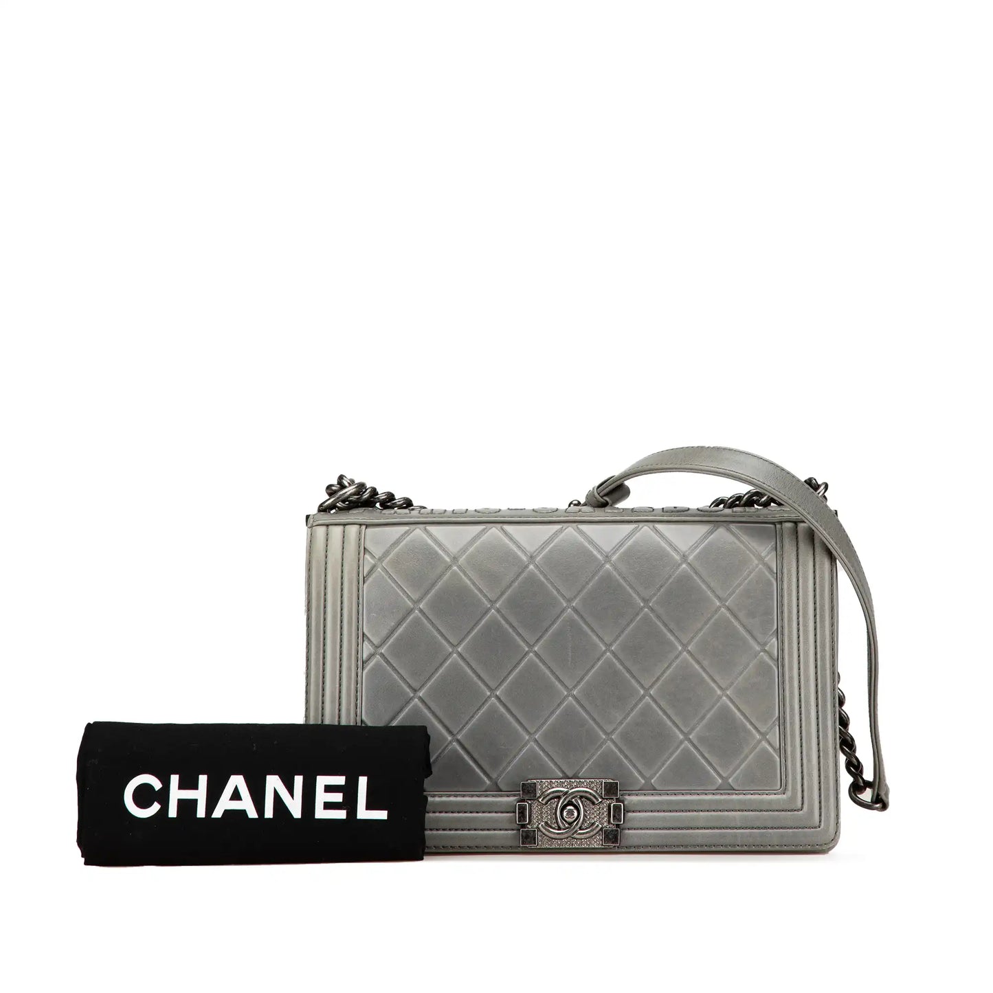 Gray Chanel Paris-Salzburg Large Embossed Calfskin Boy Flap Crossbody Bag