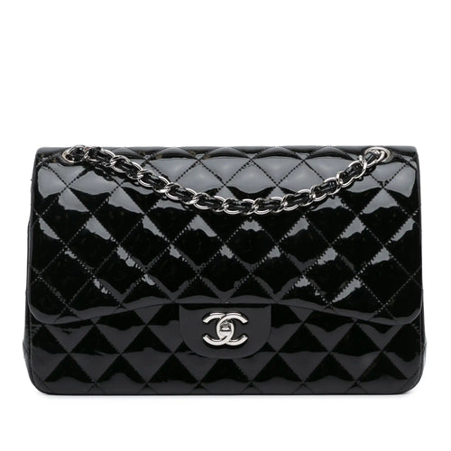 Black Chanel Jumbo Classic Patent Double Flap Shoulder Bag