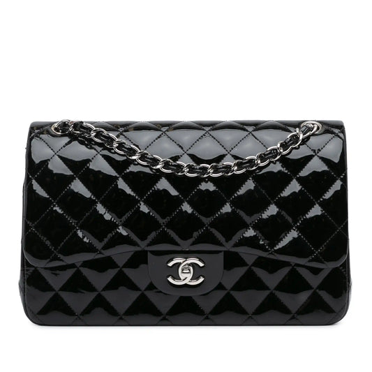 Black Chanel Jumbo Classic Patent Double Flap Shoulder Bag