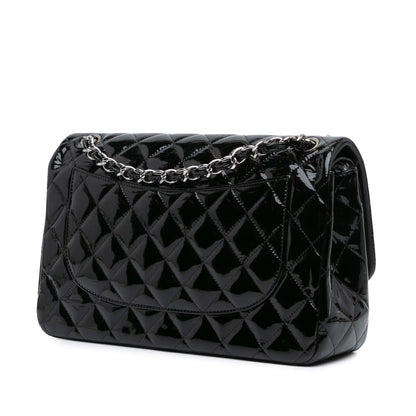 Black Chanel Jumbo Classic Patent Double Flap Shoulder Bag
