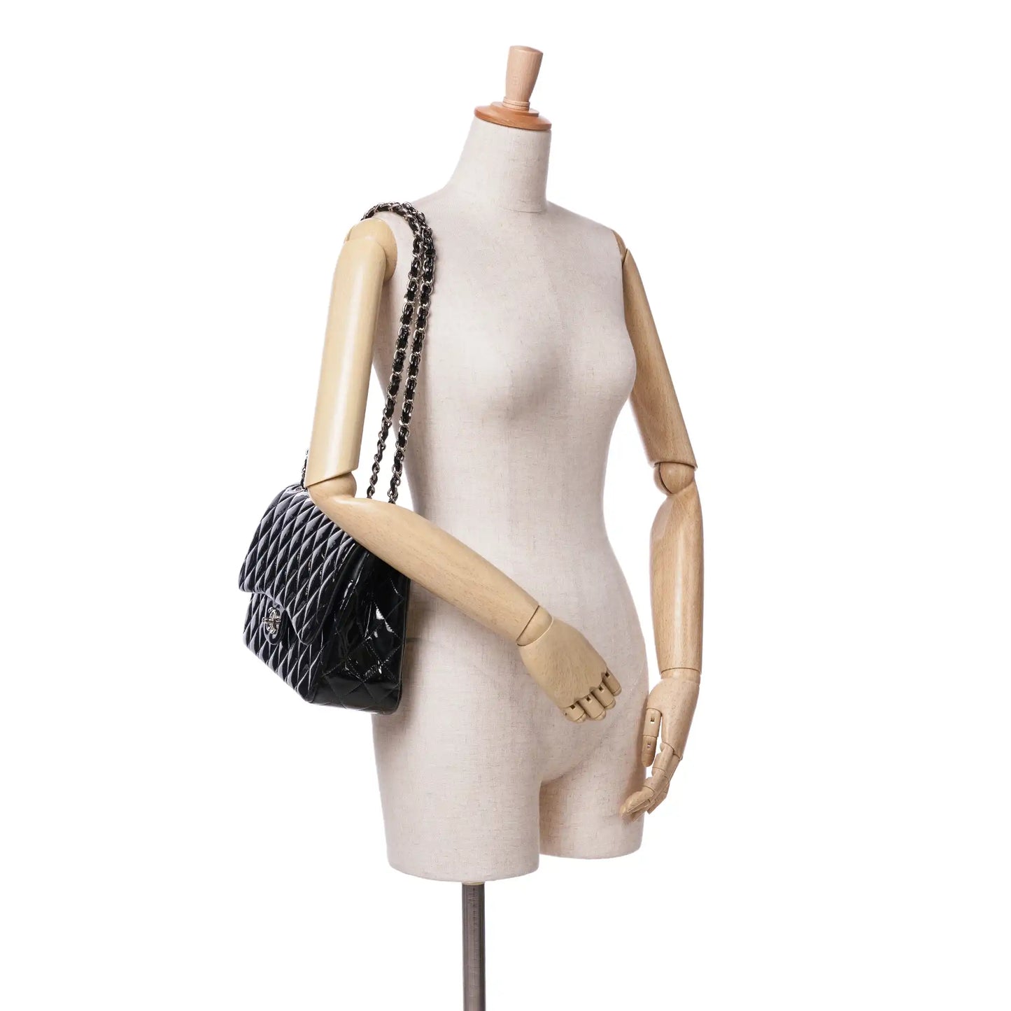 Black Chanel Jumbo Classic Patent Double Flap Shoulder Bag