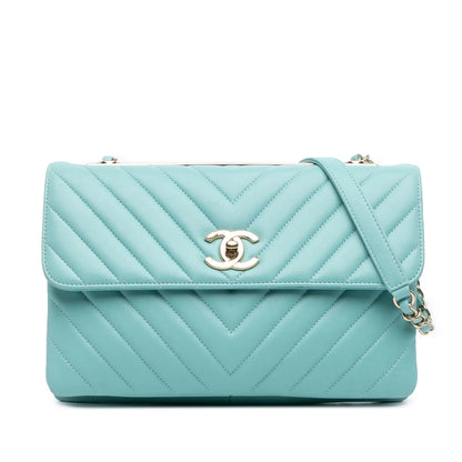 Blue Chanel Chevron Lambskin Trendy CC Flap Shoulder Bag