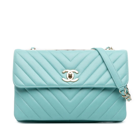 Blue Chanel Chevron Lambskin Trendy CC Flap Shoulder Bag