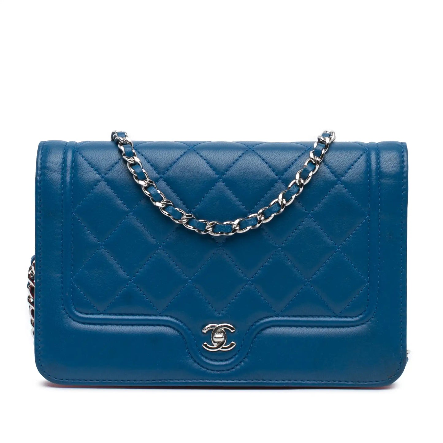 Blue Chanel CC Quilted Lambskin Wallet On Chain Crossbody Bag