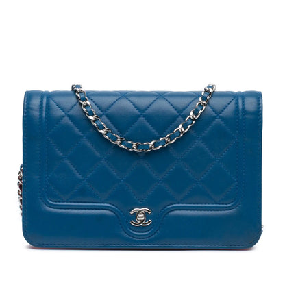 Blue Chanel CC Quilted Lambskin Wallet On Chain Crossbody Bag