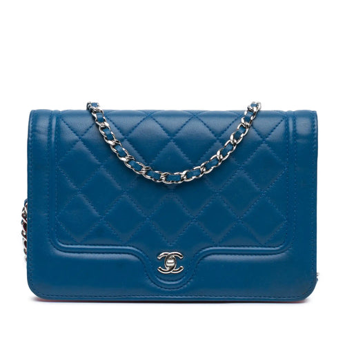 Blue Chanel CC Quilted Lambskin Wallet On Chain Crossbody Bag