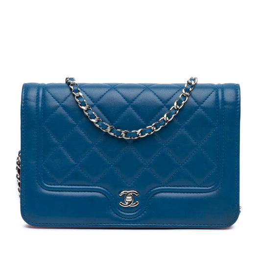 Blue Chanel CC Quilted Lambskin Wallet On Chain Crossbody Bag