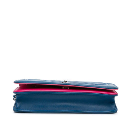 Blue Chanel CC Quilted Lambskin Wallet On Chain Crossbody Bag