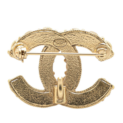 Gold Chanel Gold Plated CC Crystal Brooch