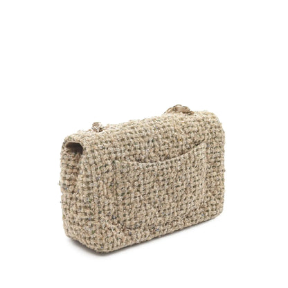 Beige Chanel Mini Rectangular Classic Tweed Single Flap Crossbody Bag