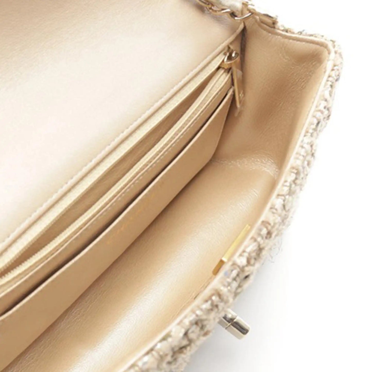 Beige Chanel Mini Rectangular Classic Tweed Single Flap Crossbody Bag
