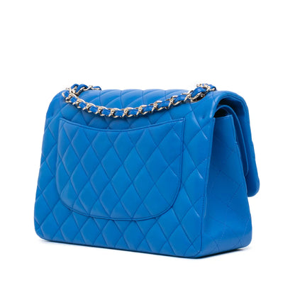 Blue Chanel Jumbo Classic Lambskin Double Flap Shoulder Bag