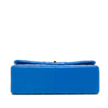 Blue Chanel Jumbo Classic Lambskin Double Flap Shoulder Bag