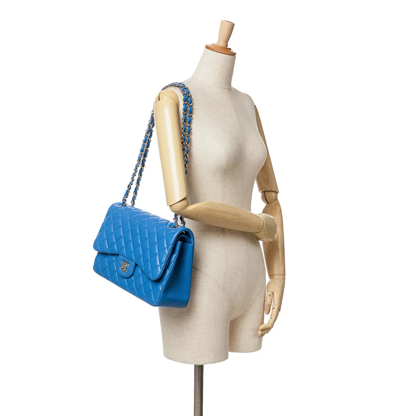 Blue Chanel Jumbo Classic Lambskin Double Flap Shoulder Bag