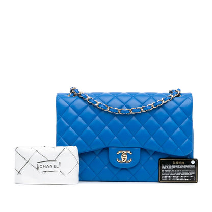 Blue Chanel Jumbo Classic Lambskin Double Flap Shoulder Bag