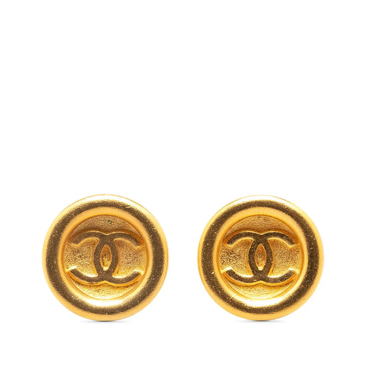 Gold Chanel Gold Plated CC Round Clip on Earrings