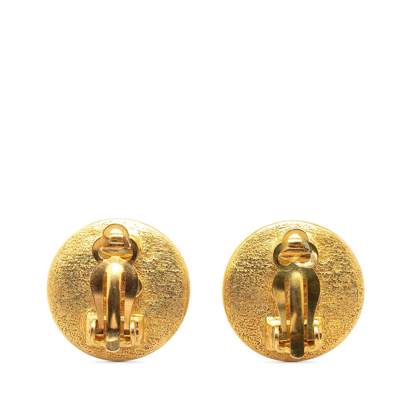 Gold Chanel Gold Plated CC Round Clip on Earrings