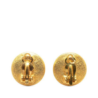 Gold Chanel Gold Plated CC Round Clip on Earrings
