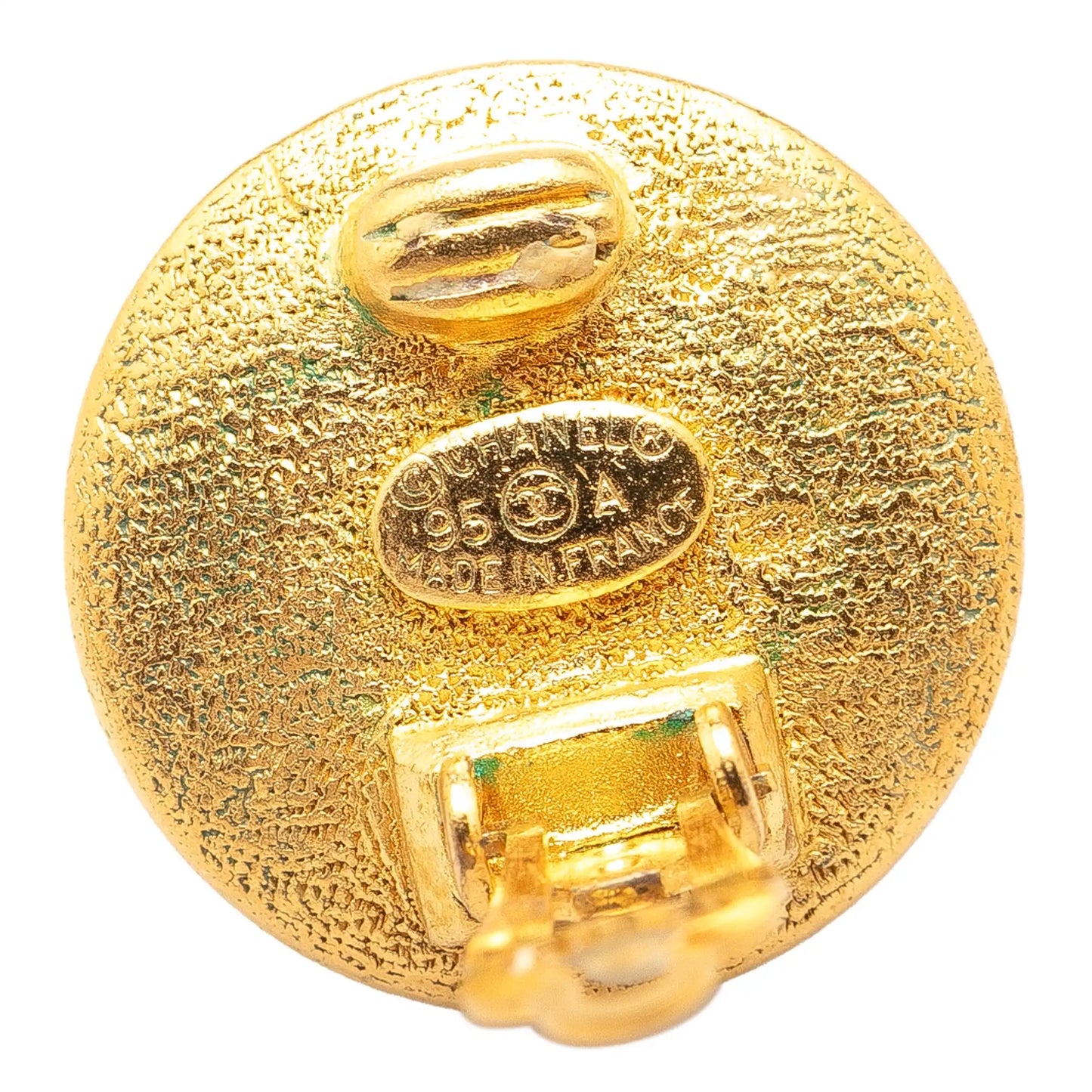 Gold Chanel Gold Plated CC Round Clip on Earrings