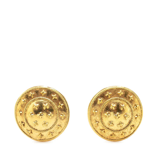 Gold Chanel Gold Plated Round Clip on Earrings