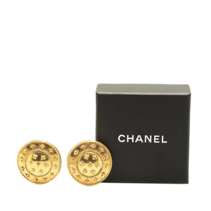 Gold Chanel Gold Plated Round Clip on Earrings