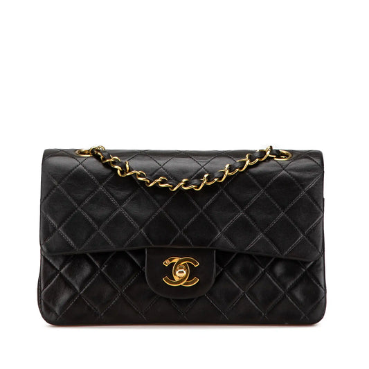 Black Chanel Small Classic Lambskin Double Flap Shoulder Bag