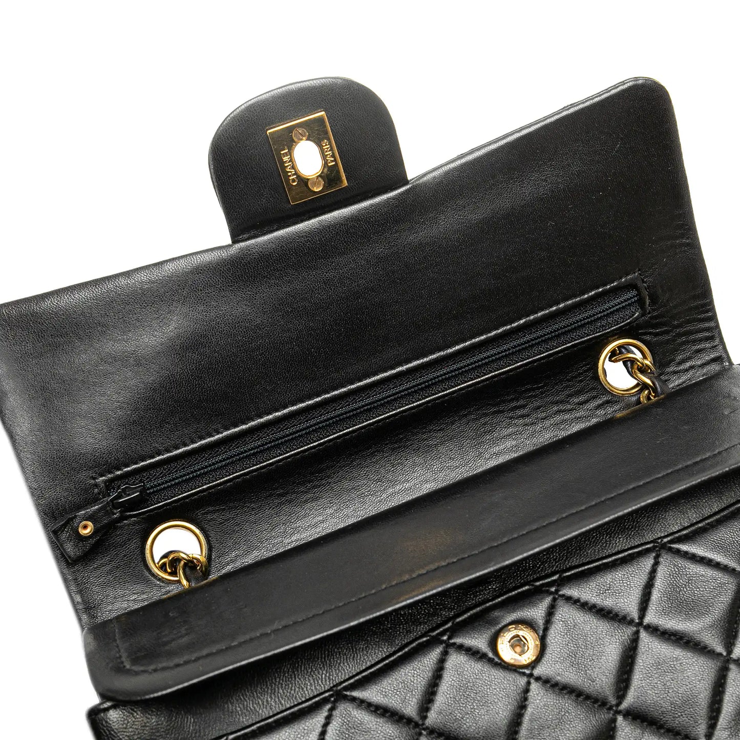 Black Chanel Small Classic Lambskin Double Flap Shoulder Bag
