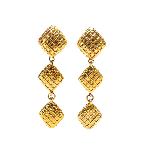 Gold Chanel Gold Plated Quilted Diamond Dangle Clip on Earrings