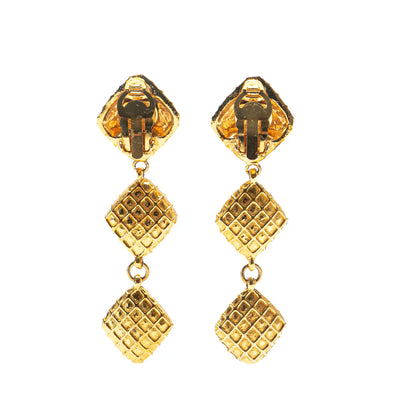 Gold Chanel Gold Plated Quilted Diamond Dangle Clip on Earrings