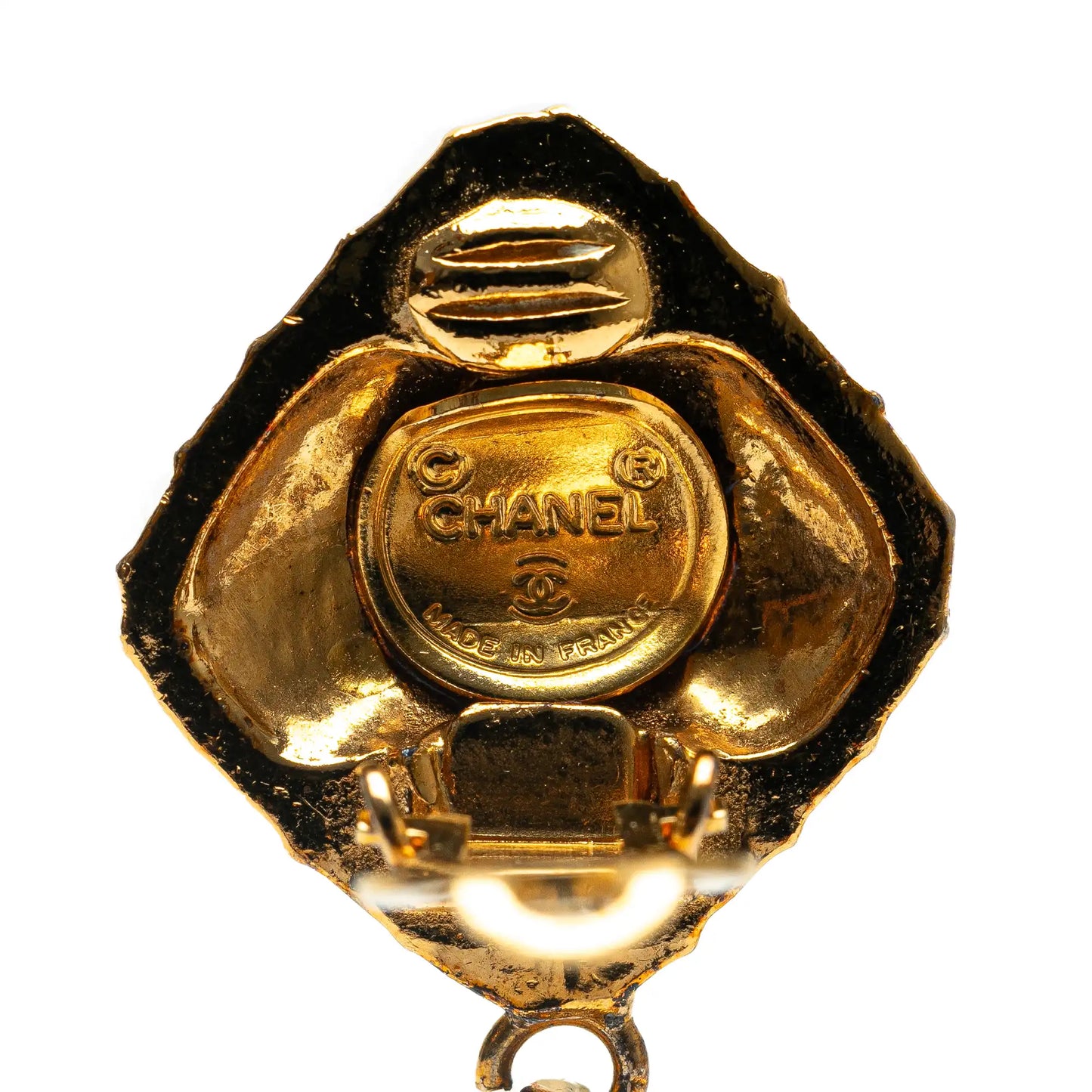 Gold Chanel Gold Plated Quilted Diamond Dangle Clip on Earrings