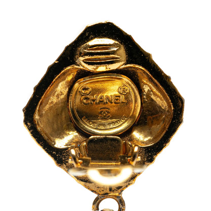 Gold Chanel Gold Plated Quilted Diamond Dangle Clip on Earrings