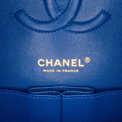 Blue Chanel Medium Classic Chevron Lambskin Double Flap Shoulder Bag