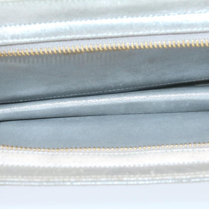 CHANEL Clutch Bag Leather Silver CC 26857A