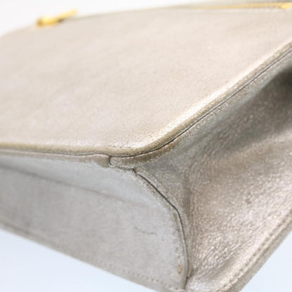 CHANEL Clutch Bag Leather Silver CC 26857A