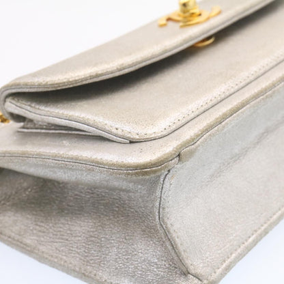 CHANEL Clutch Bag Leather Silver CC 26857A