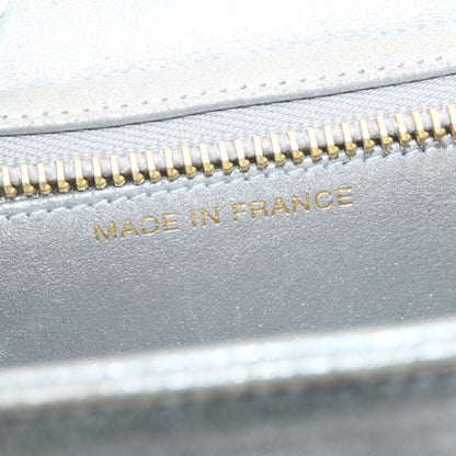 CHANEL Clutch Bag Leather Silver CC 26857A