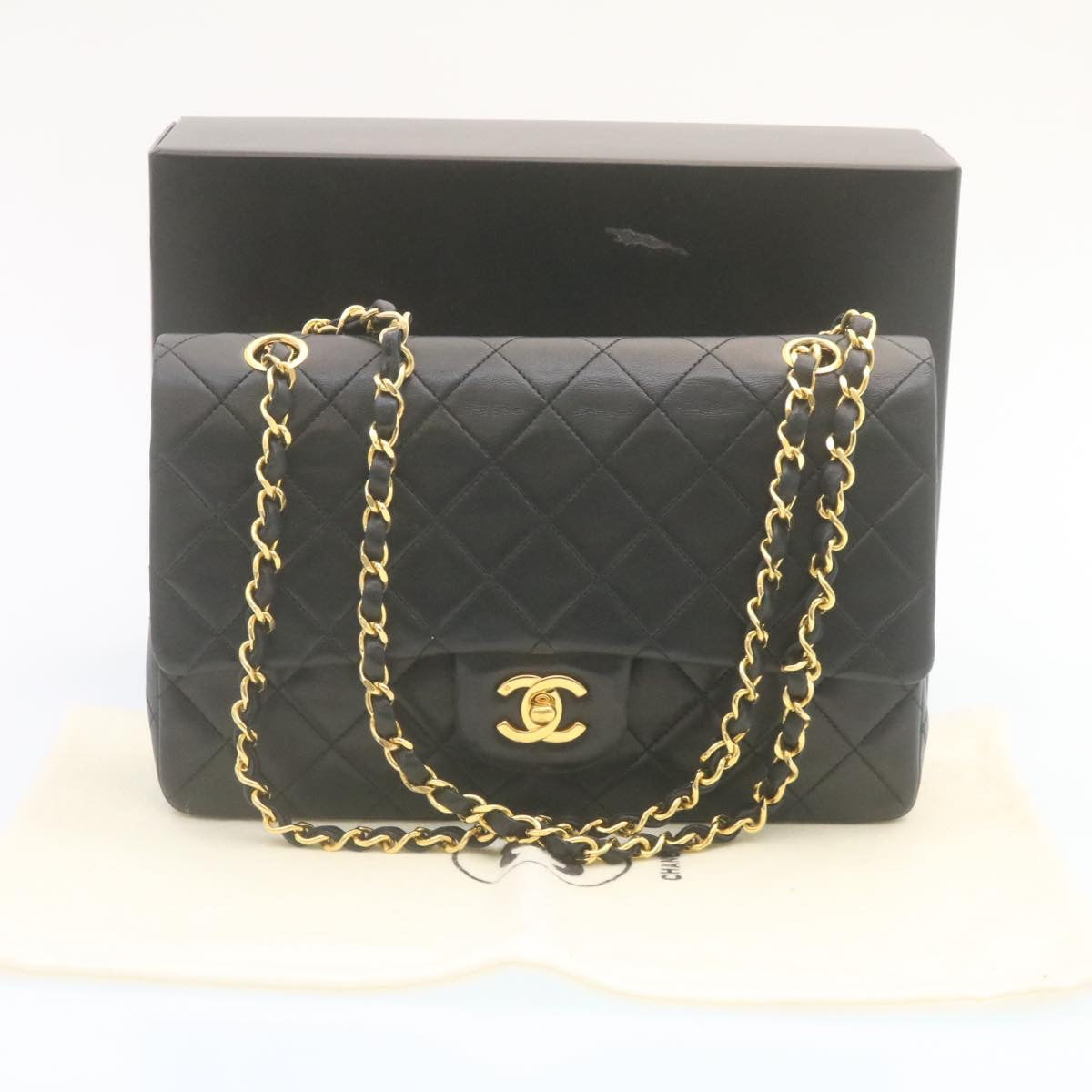 CHANEL Classic Matelasse 25 Chain Flap Shoulder Bag Lamb Skin Black 27848A