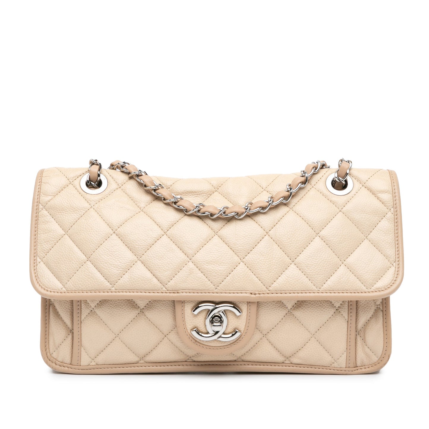 Beige Chanel Medium Caviar French Riviera Flap Shoulder Bag