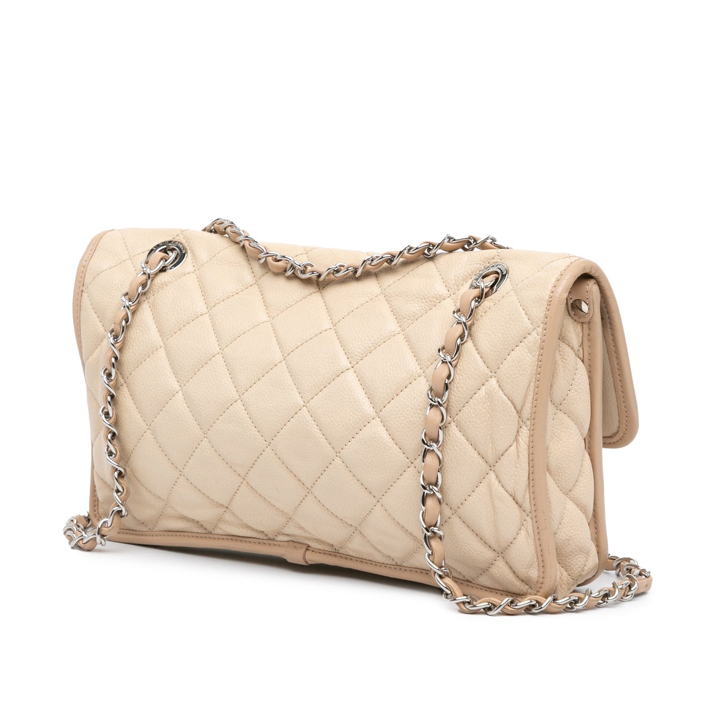 Beige Chanel Medium Caviar French Riviera Flap Shoulder Bag